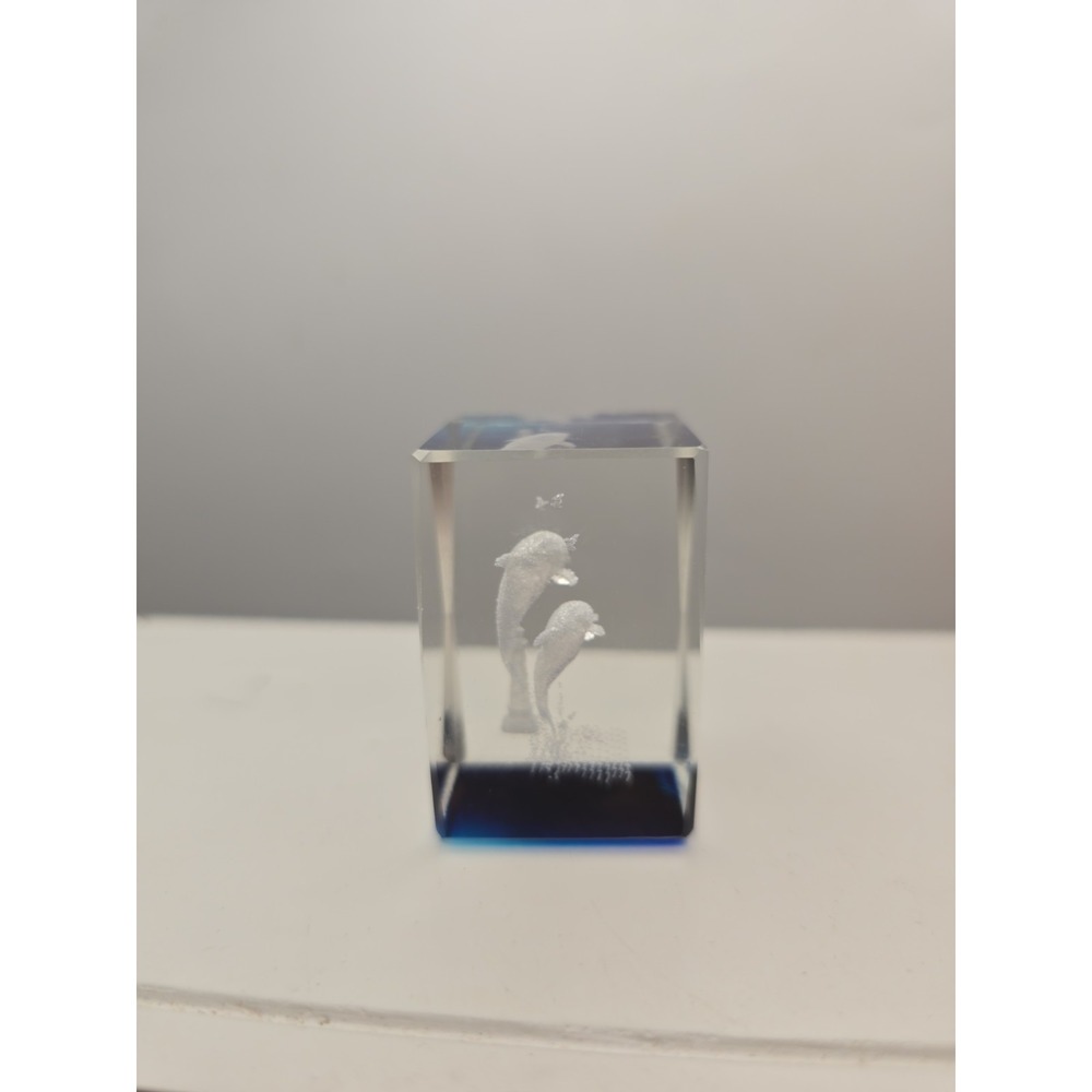 Dolphin Beach Lighthouse Seagull Laser Etch Crystal Paperweight Souvenir